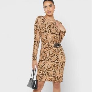 Lauren Ralph Lauren Brown Paisley Belted Long Sleeve Dress Size 8 Preppy!